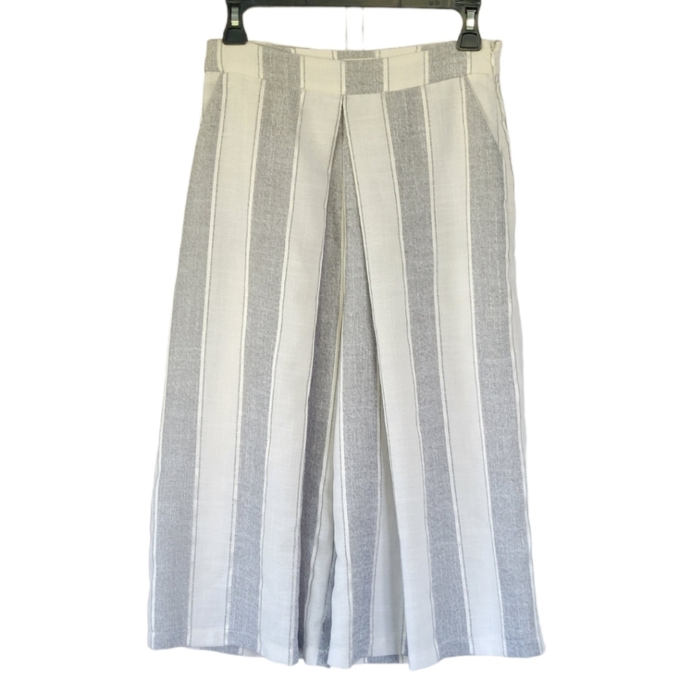 ILLA ILLA Cropped Wide Leg Pants Small‎ Coastal Chic Minimalist Striped - Picture 6 of 11